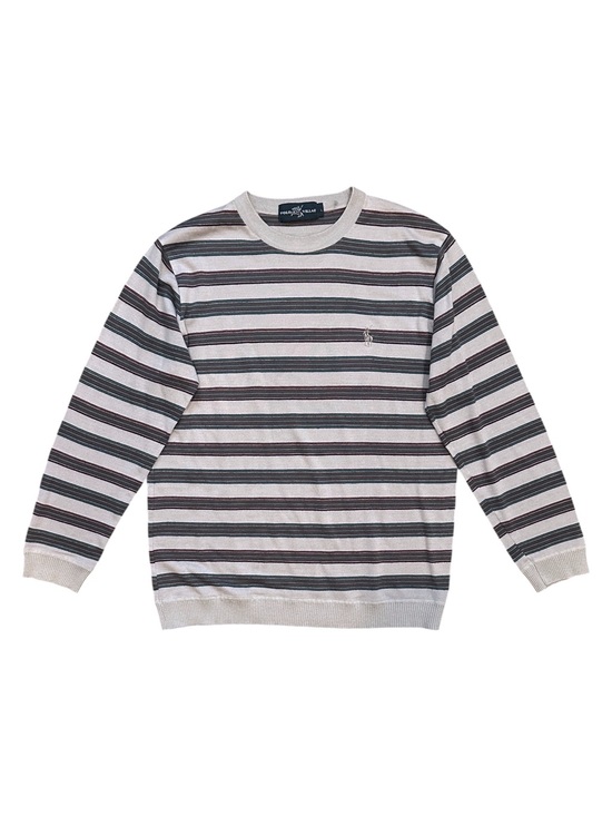 Polo Villae Sweaters - Polo Villae Retro Variegated Striped Crew Neck Long Sleeve Top Grey Multi Large